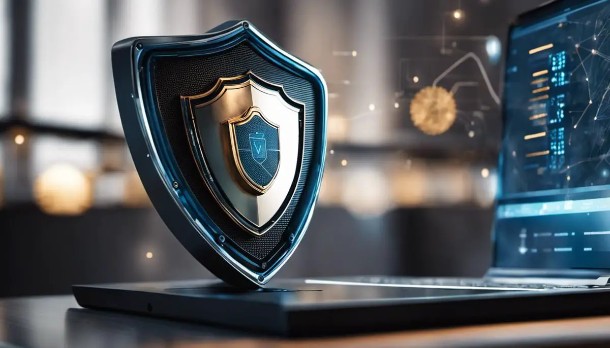 An image depicting the impact of AI and ML on antivirus, showing a shield protecting a computer from cyber threats