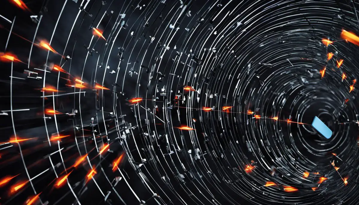 Illustration representing the concept of DDoS attacks, showing arrows symbolizing numerous attacks targeting a server or website.