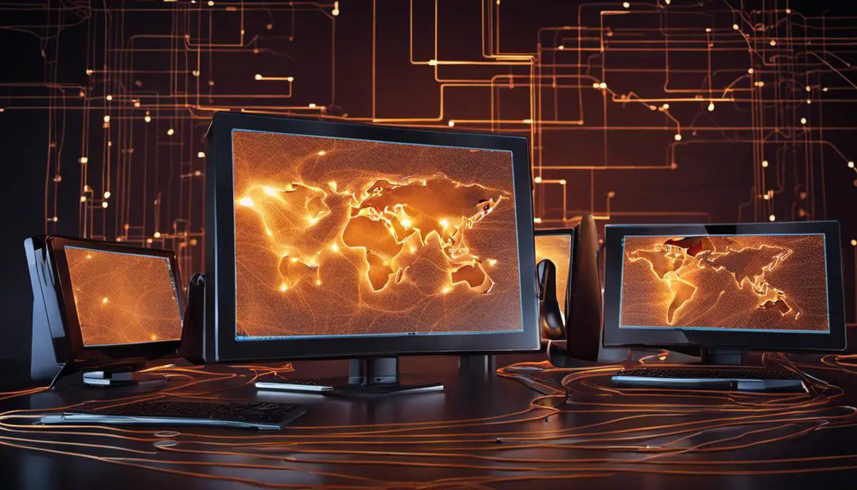 Illustration of interconnected computers representing a botnet network